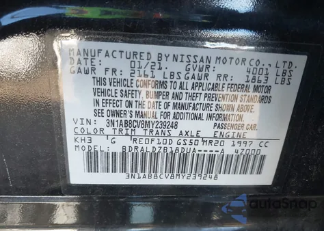 2021 Nissan Sentra Sv Xtronic Cvt from USA, damaged, VIN 3N1AB8CV8MY239248